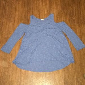 Blue Cut Off Shoulder Shirt